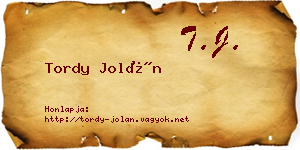 Tordy Jolán névjegykártya